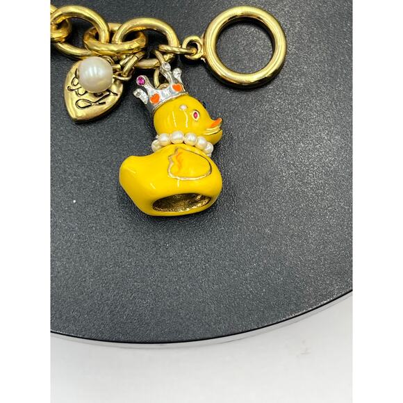 Betsey Johnson Gold Chain Charm Bracelet Yellow Rubber DuckCrown Pearl Designer - Picture 4 of 8